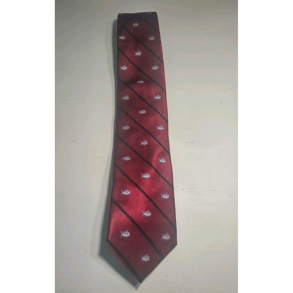 Southern Tide Neck Tie - Men's Classic Logo Deep Red‎ With Black Stripe